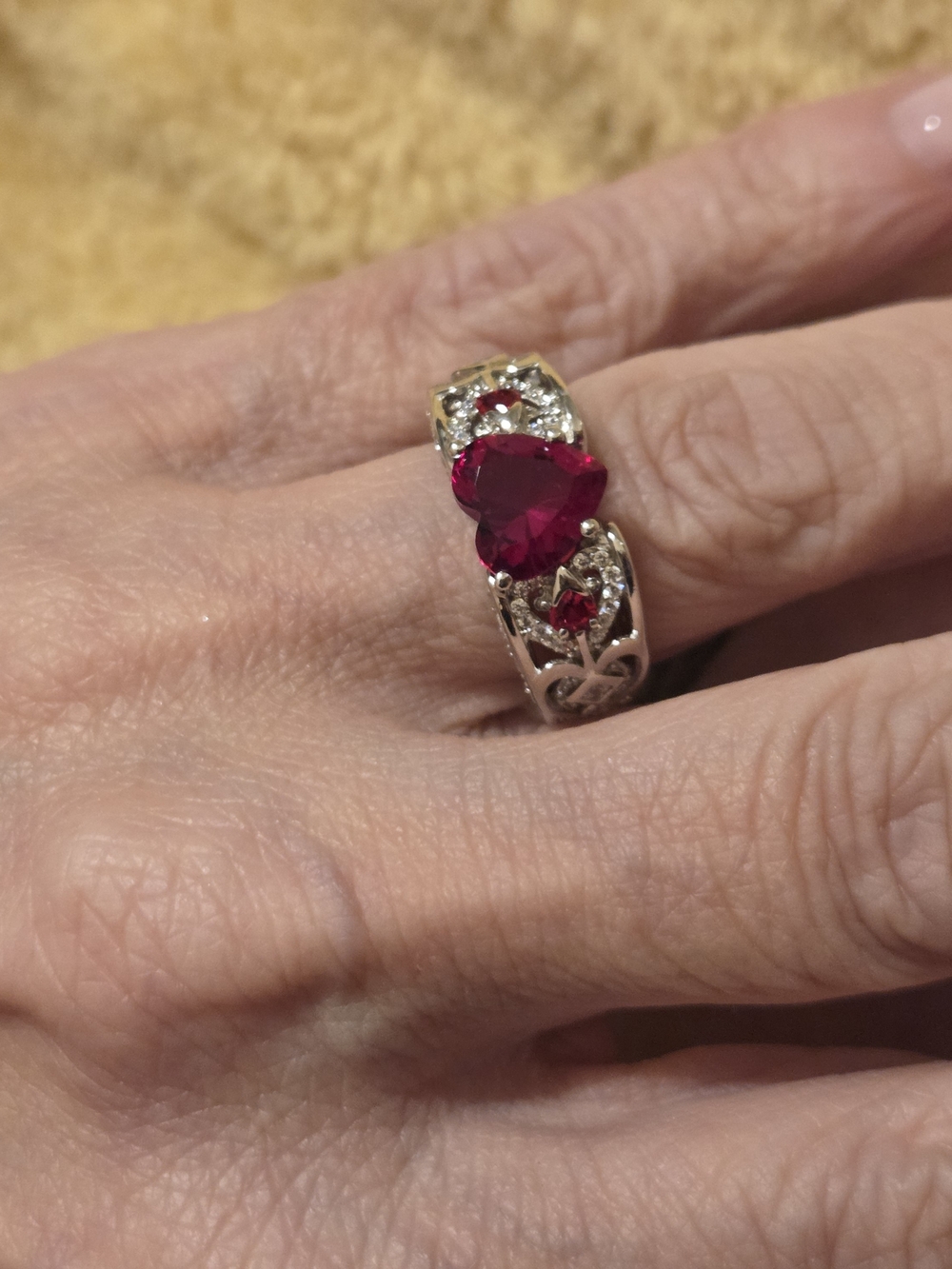Red Heart Gemstone Ring - Women Jewelry